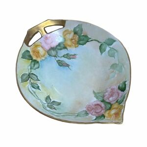 VTG Bavaria Hand Painted Dish Gold Trim Vanity Trinket Tray cottage core